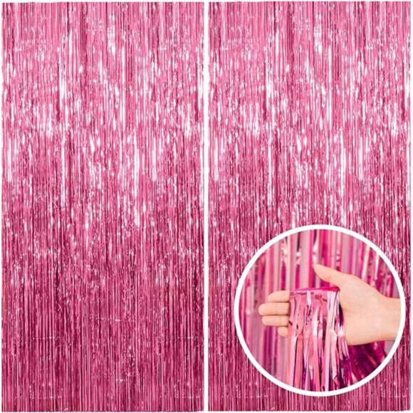 Pink Tinsel Backdrop 2 Pack Party Decorations Foil Fringe Birthday Photo Booth - Picture 1 of 8